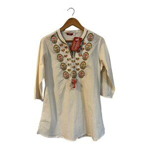 Embroidered Cream Tunic Top